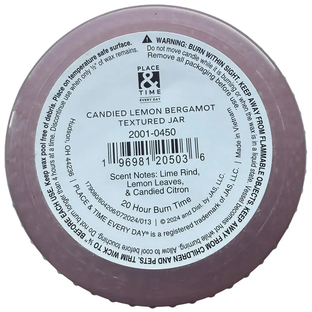 Place & Time Candied Lemon Bergamot 4.9oz Candle in Hobnail Textured Glass Jar